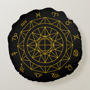 Zodiac Sign Astrological Wheel Round Cushion