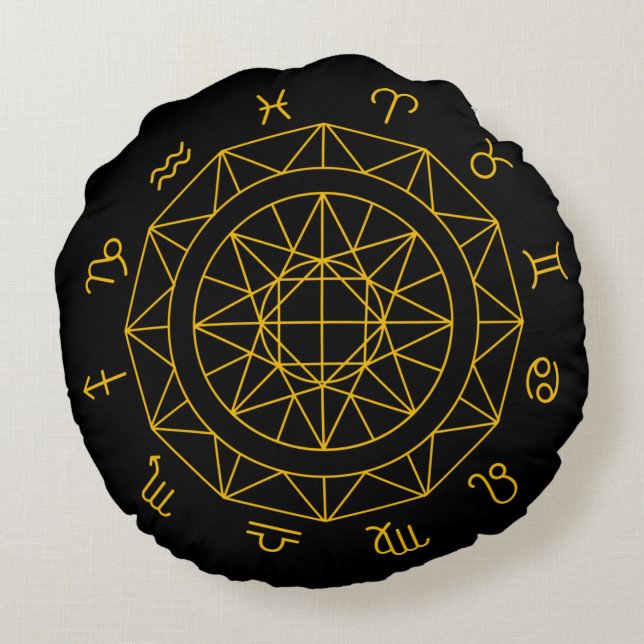 Zodiac Sign Astrological Wheel Round Cushion (Back)