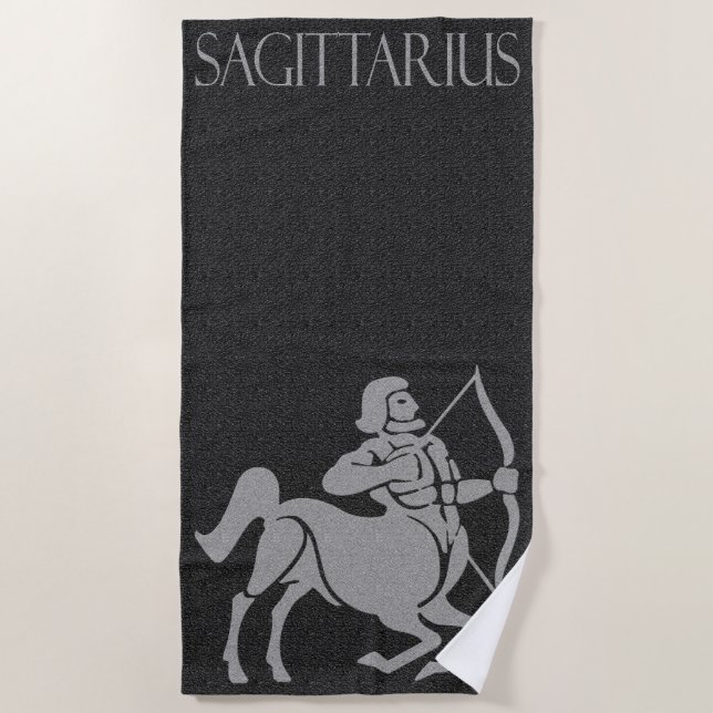 Zodiac Sign Black and Grey Sagittarius Horse Man Beach Towel (Front)