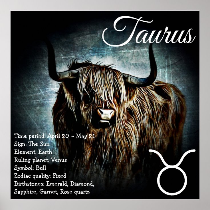 Zodiac Sign Bull Symbol Taurus Astrology Poster 