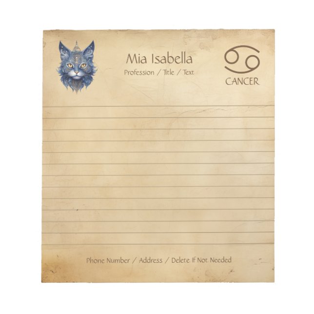 Zodiac Sign Cancer & Celestial Cat Notepad (Front)