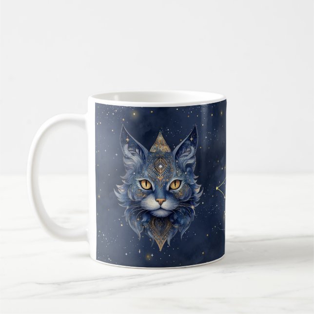 Zodiac Sign Capricorn & Celestial Cat Mug (Left)