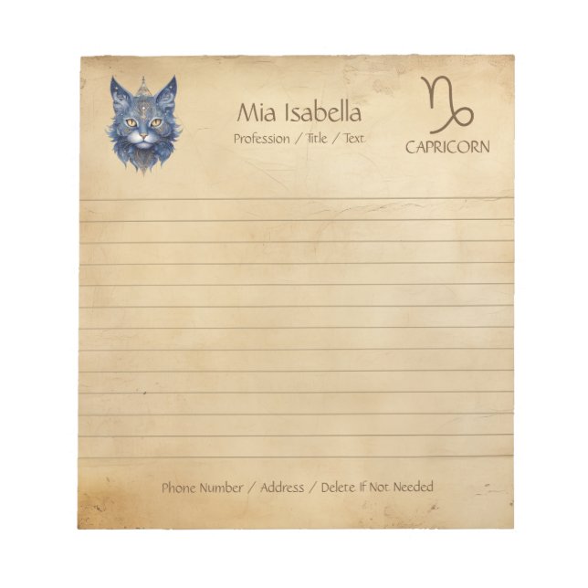 Zodiac Sign Capricorn & Celestial Cat Notepad (Front)