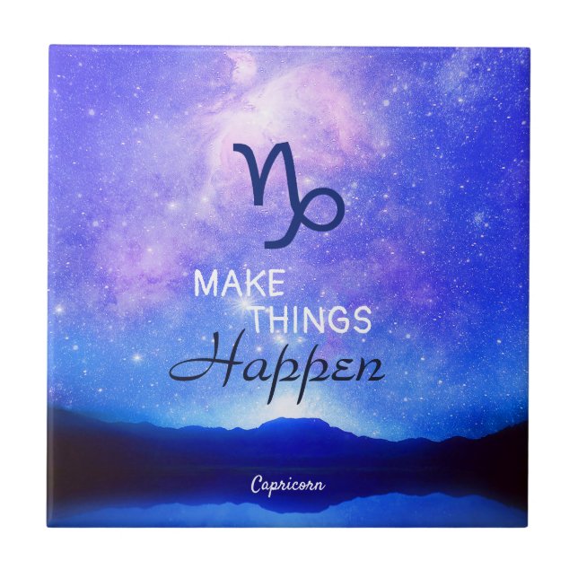 Zodiac Sign Capricorn Dreamy Star Sky Quote  Tile (Front)