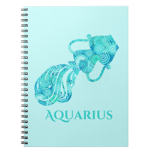 Zodiac Sign for Aquarius in a Turquoise Pattern  Notebook (Front)