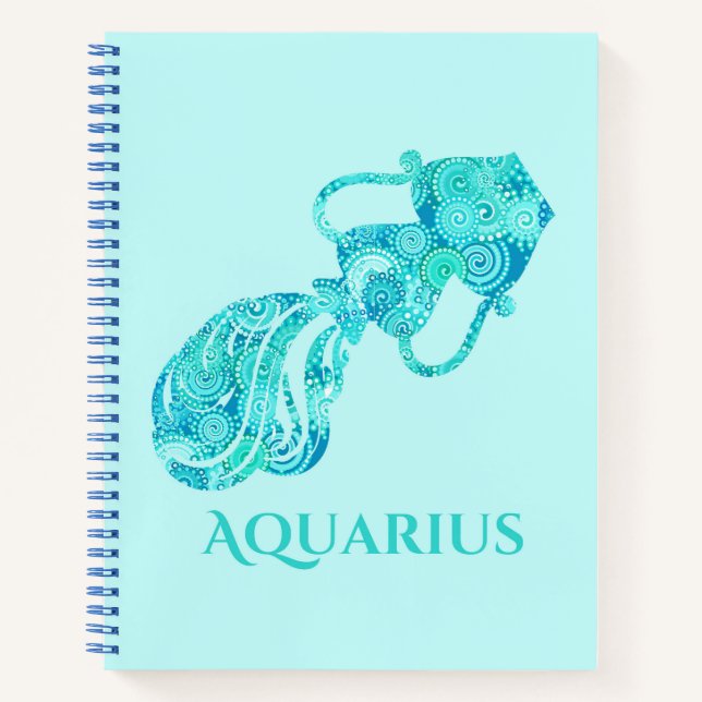 Zodiac Sign for Aquarius in a Turquoise Pattern  Notebook (Front)