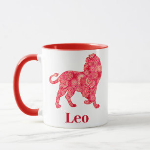 Zodiac Sign for Leo in a Red Fractal Pattern  Mug