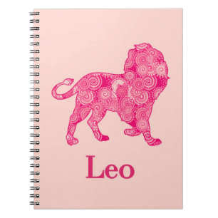Zodiac Sign for Leo in a Red Fractal Pattern  Notebook