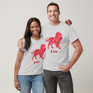 Zodiac Sign for Leo in a Red Fractal Pattern T-Shirt