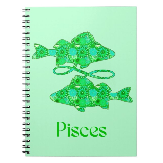 Zodiac Sign for Pisces in Seafoam Green Notebook (Front)