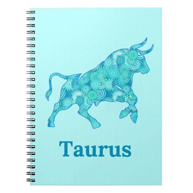 Zodiac Sign for Taurus in Shades of Blue Notebook (Front)