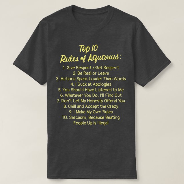 Zodiac Sign Funny Top 10 Rules Of Aquarius Premium (Design Front)