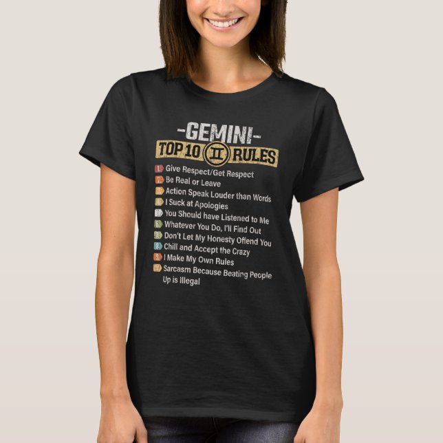 Zodiac Sign Funny Top 10 Rules Of Gemini Graphic (Front)