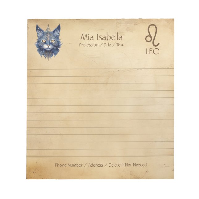 Zodiac Sign Leo & Celestial Cat Notepad (Front)
