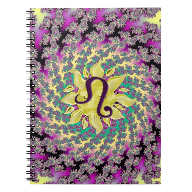 Zodiac Sign Leo Fractal Mandala Spiral Notebook (Front)
