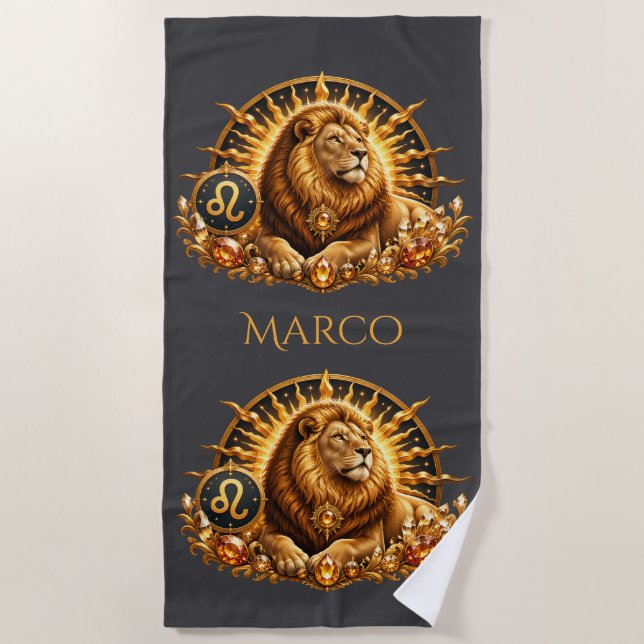 Zodiac Sign Leo Personalised Beach Towel (Front)