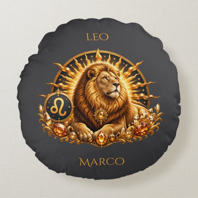 Zodiac Sign Leo Personalised Round Cushion (Front)