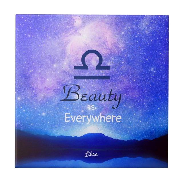 Zodiac Sign Libra Dreamy Star Sky Quote  Tile (Front)