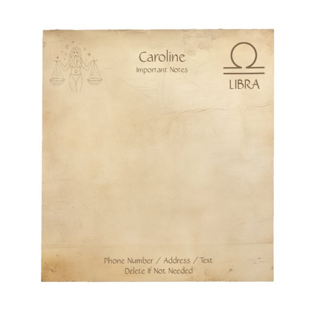Zodiac Sign Libra - Personalizable Notepad  (Front)