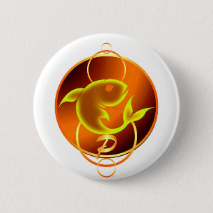 Zodiac Sign Orange Pisces Design 6 Cm Round Badge