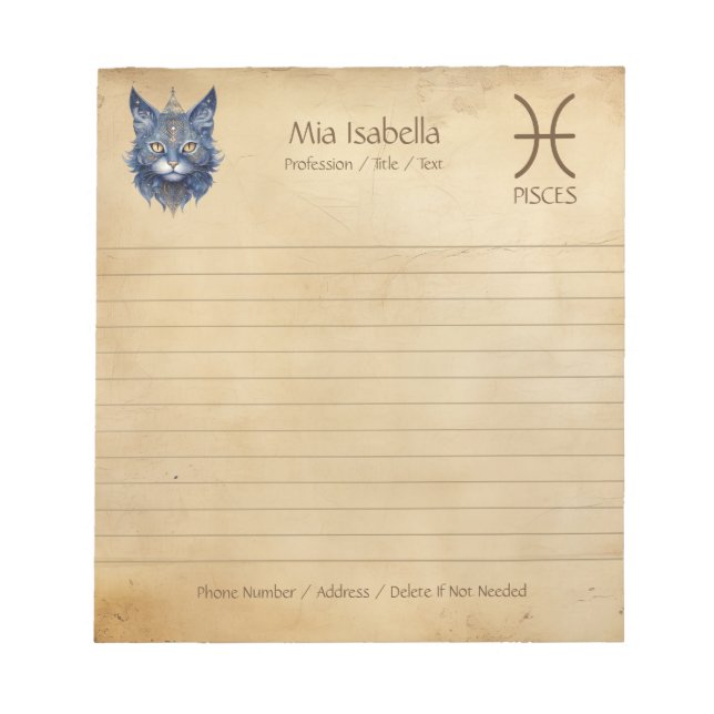 Zodiac Sign Pisces & Celestial Cat Notepad (Front)