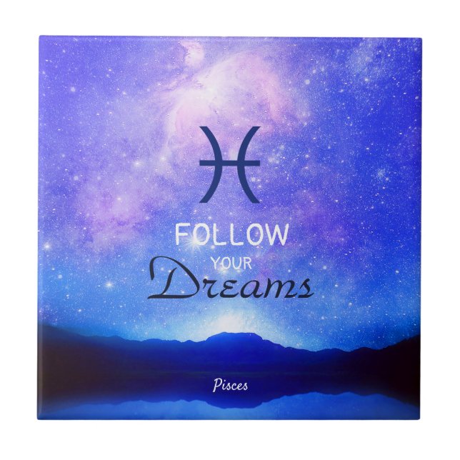 Zodiac Sign Pisces Dreamy Star Sky Quote  Tile (Front)