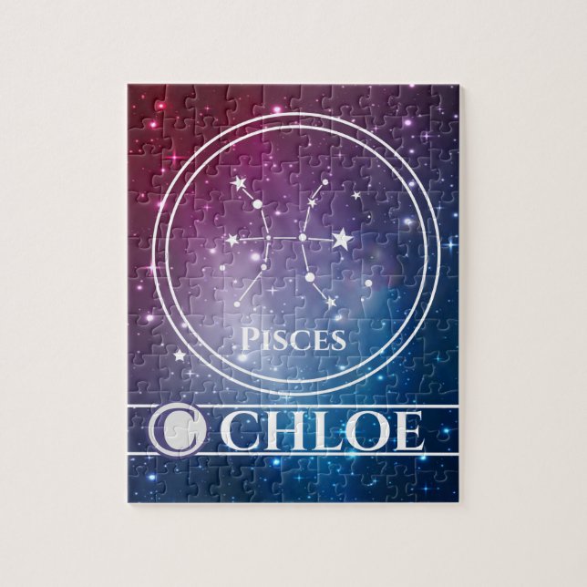 Zodiac Sign PISCES Purple Night Sky Stars Name Jigsaw Puzzle (Vertical)
