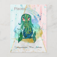 Zodiac Sign Pisces Whimsical Girl Symbolic Fish