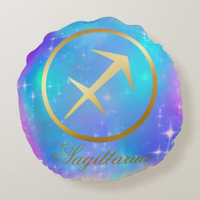 Zodiac Sign Sagittarius Gold Colourful Background  Round Cushion (Back)