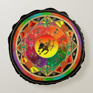 Zodiac Sign Sagittarius Mandala Round Cushion