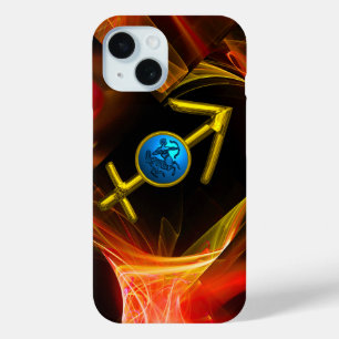 ZODIAC SIGN SAGITTARIUS,Red Yellow Fractal Swirls iPhone 15 Case