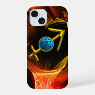 ZODIAC SIGN SAGITTARIUS,Red Yellow Fractal Swirls iPhone 15 Case