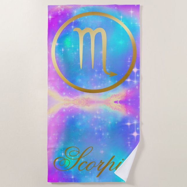 Zodiac Sign Scorpio Gold on Colourful Background | Beach Towel (Front)