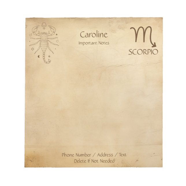 Zodiac Sign Scorpio - Personalizable Notepad  (Front)