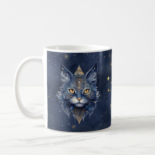 Zodiac Sign Taurus & Celestial Cat Mug (Left)