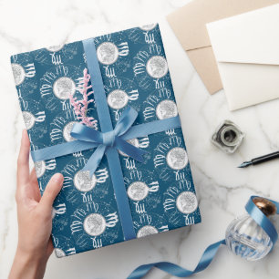 Zodiac Sign - Virgo.b D Blue BG Wrapping Paper