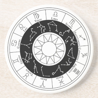 Zodiac Signs Circle Black and White Coaster