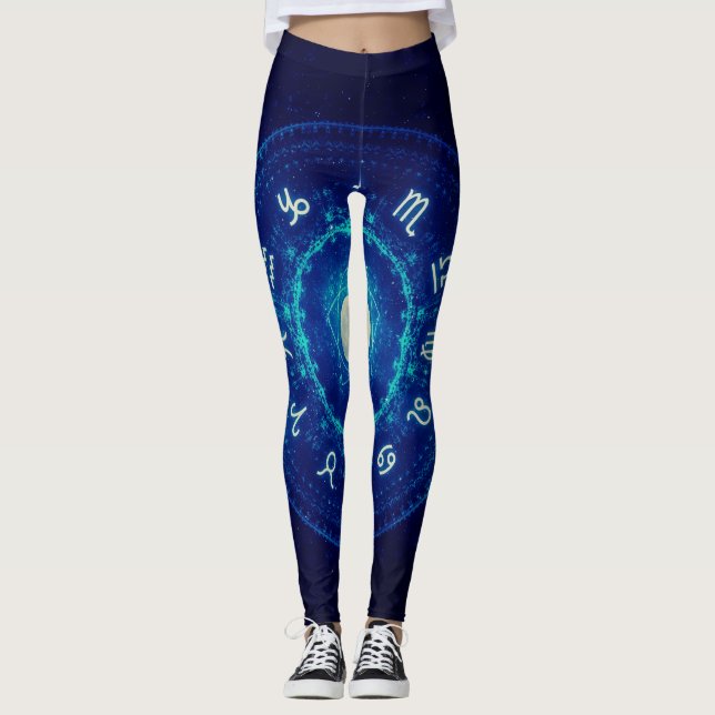 Zodiac signs Cute Astrology women night sky Moon Leggings (Front)
