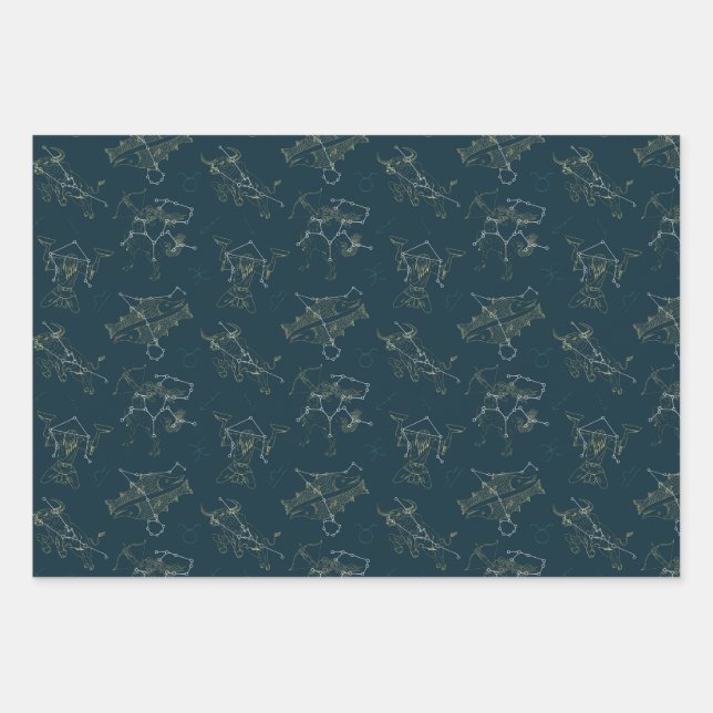Zodiac Signs In The Stars, Constellations  Wrapping Paper Sheet (Front)
