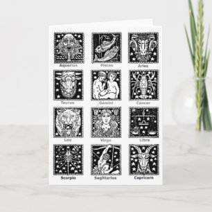 Zodiac Signs Labelled Chart Bold Black & White Card