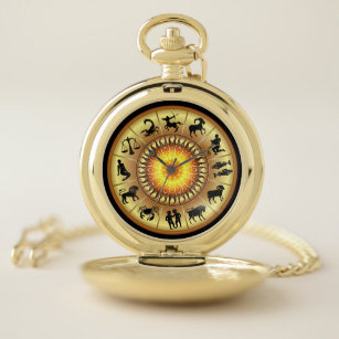 Zodiac Signs ~ Toasted Sun Center ~ Pocket Watch