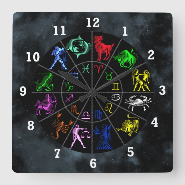 Zodiac signs together square wall clock (Front)