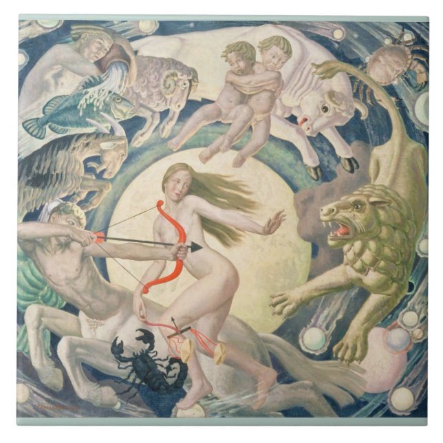 Zodiac Signs Vintage Artistic Celestial Map  Tile (Front)