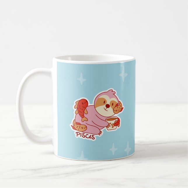ZODIAC SIGNS WITH SLOTHS AND COFFEE PISCES COFFEE MUG (Left)