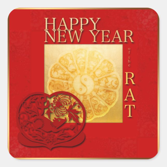 Zodiac signs Yin Yang Chinese Rat Year 2020 Square Sticker (Front)