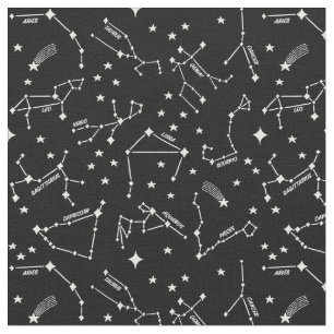 Zodiac Star Maps White On Black Cheeky Witch® Fabric