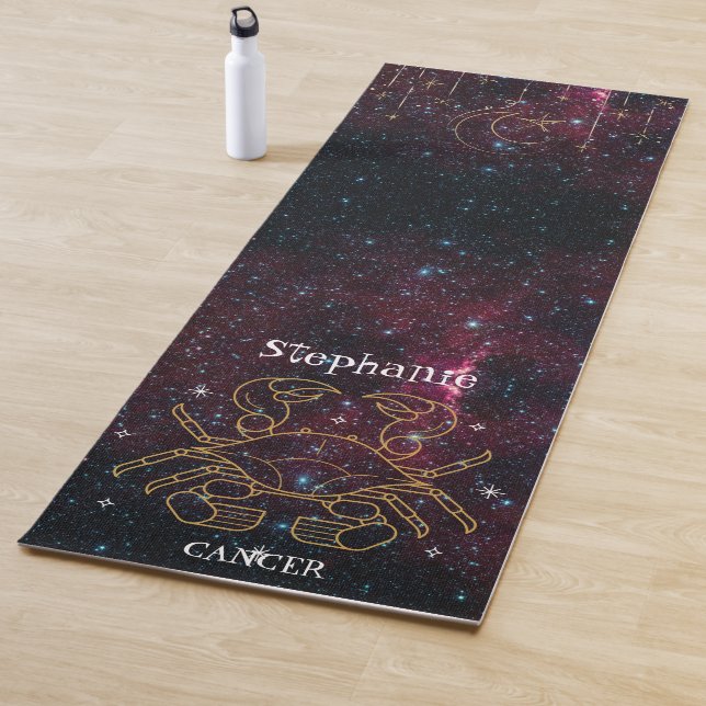 Zodiac Star Sign Cancer Monogram Glitter Burgundy Yoga Mat (In Situ)