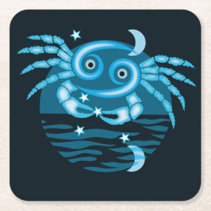 Zodiac Star Sign - Cancer Symbol Square Paper Coaster
