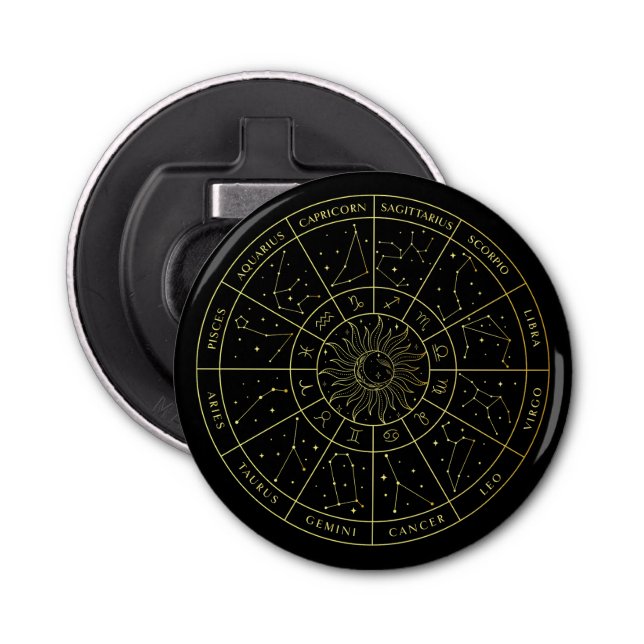Zodiac star sign horoscope constellations map gold bottle opener (Front)
