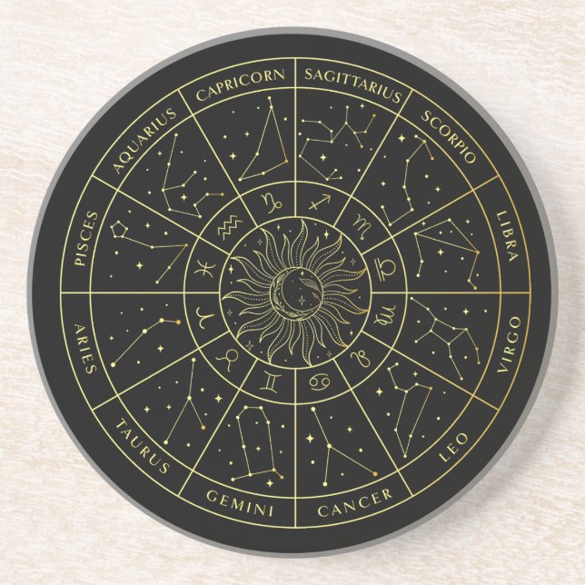 Zodiac star sign horoscope constellations map gold coaster (Front)
